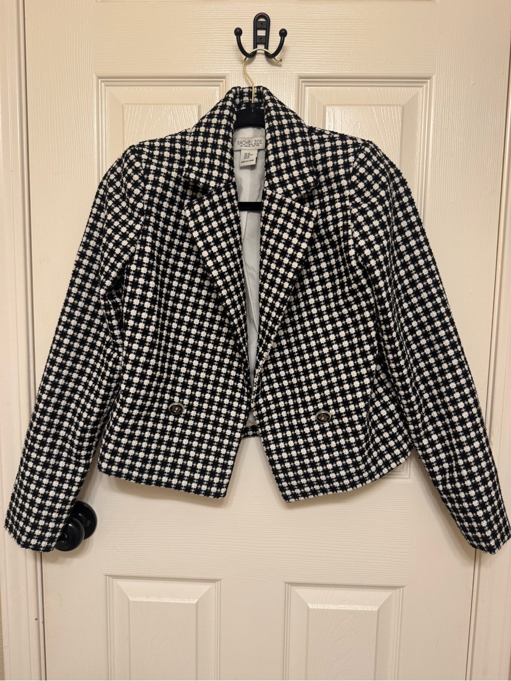 Rachel Zoe Black White Tweed Cropped Blazer XS